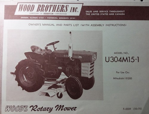 Mitsubishi R1500 Traktor Holz Drehmäher Deck Besitzer & Teile Handbuch U304M15-1