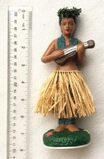Dashboard Hula Man 7" Doll Playing Ukulele Hawaiian Gifts Beige Raffia Skirt New