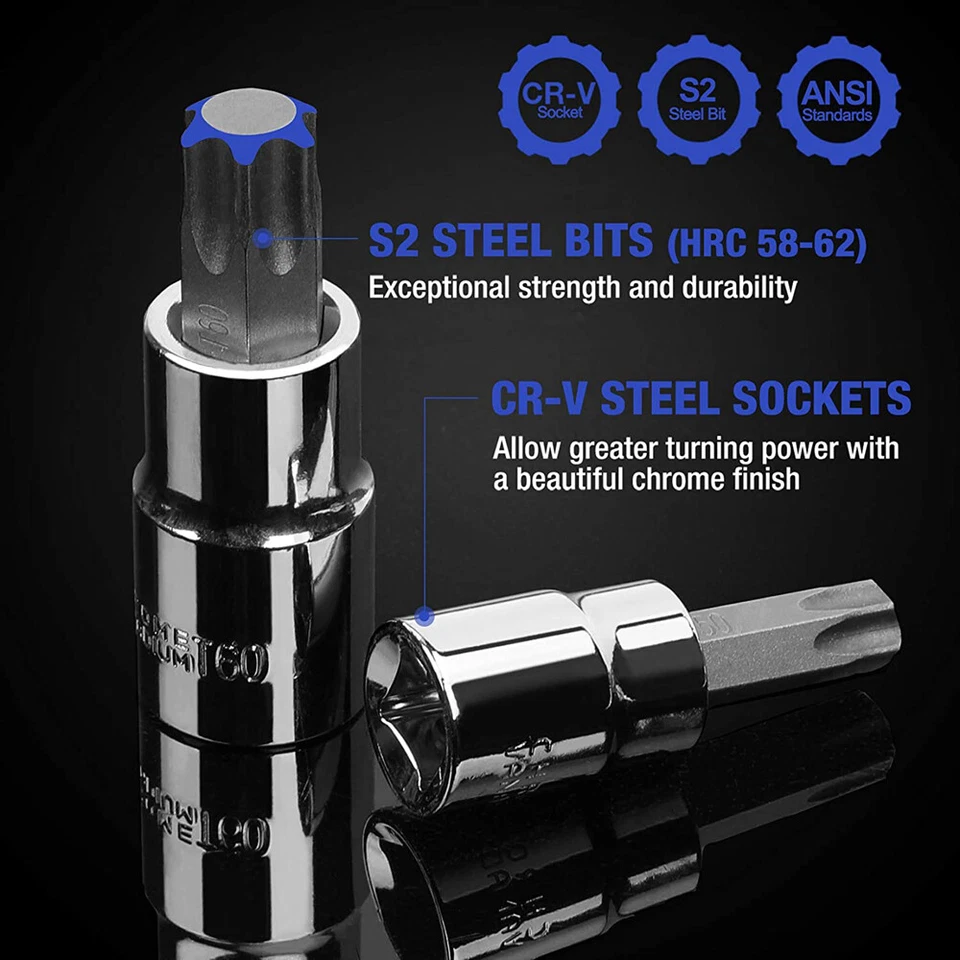 WORKPRO 13 Pcs 1/4" 3/8" 1/2" Drive Bit Socket Set T8-T60 Impact Bit Socket Set - Image 4 of 4