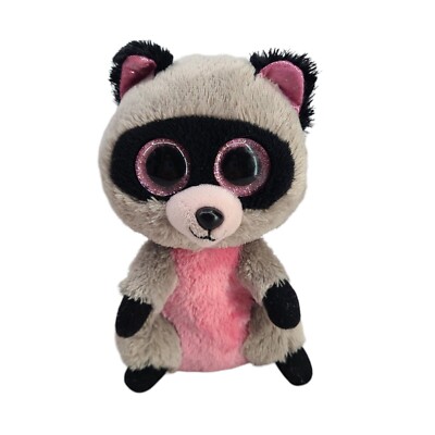 Ty Beanie Boos ROCCO the Raccoon 6 inch Gray and Pink Sparkle Eyes ...