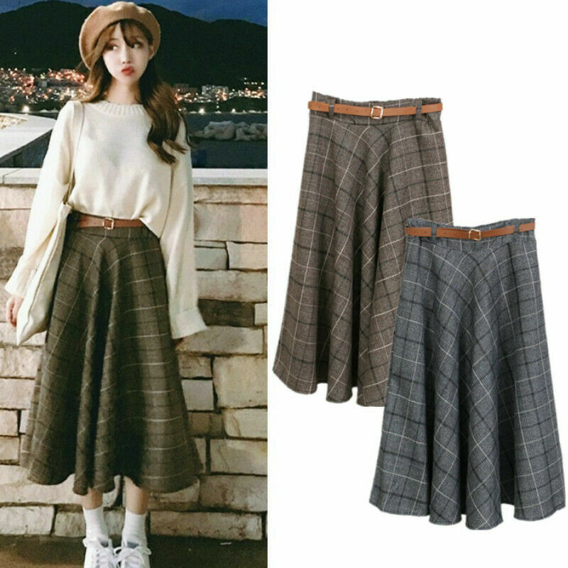 Lady Girls Flared Pleated Skirt Dress Lattice Stripe Lady Girls Flared Pleated Skirt Dress Lattice Stripe