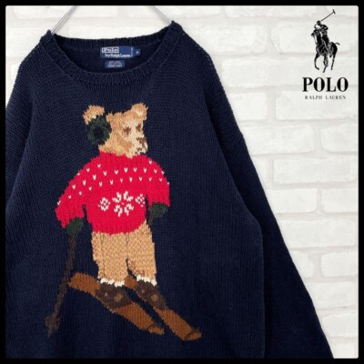 Used Polo Ralph Lauren Polo Bear Hand Knit Sweater, Navy Used Polo Ralph Lauren Polo Bear Hand Knit Sweater, Navy