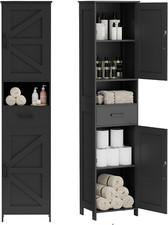 Tall Black Bathroom Storage Cabinet with Barn Doors Adjustable Shelves