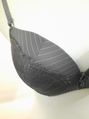 Secret Possessions 36C Pinstripe Lace Fringed Overlay Push-up Underwire Bra Gray - Picture 2 of 8