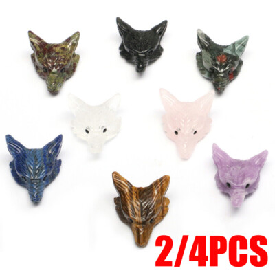 Natural Wolf Head Skull Pendant Quartz Crystal Skull Carved Figurines Healing US