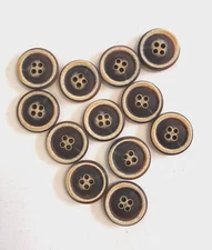 24 Buttons Cream Rim Dark Brown Plastic 4-Hole Sew Through Sewing 22 mm #BR26