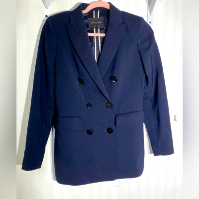 Massimo Dutti Double-Breasted Blue Blazer, Sz 2