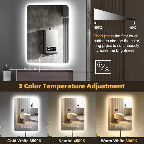 Espejo de Baño LED Con Iluminación Táctil Espejo de Baño Pared Espejo de Luz Regulable - Imagen 57 de 66