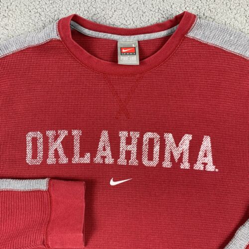 Oklahoma Sooners Shirt Mens Large Crimson Nike Center Swoosh Waffle Knit Thermal - Picture 1 of 10