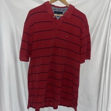 90  s VTG  Tommy Hilfiger Mens XXL Polo Shirt Red Navy Striped Casual Rugby