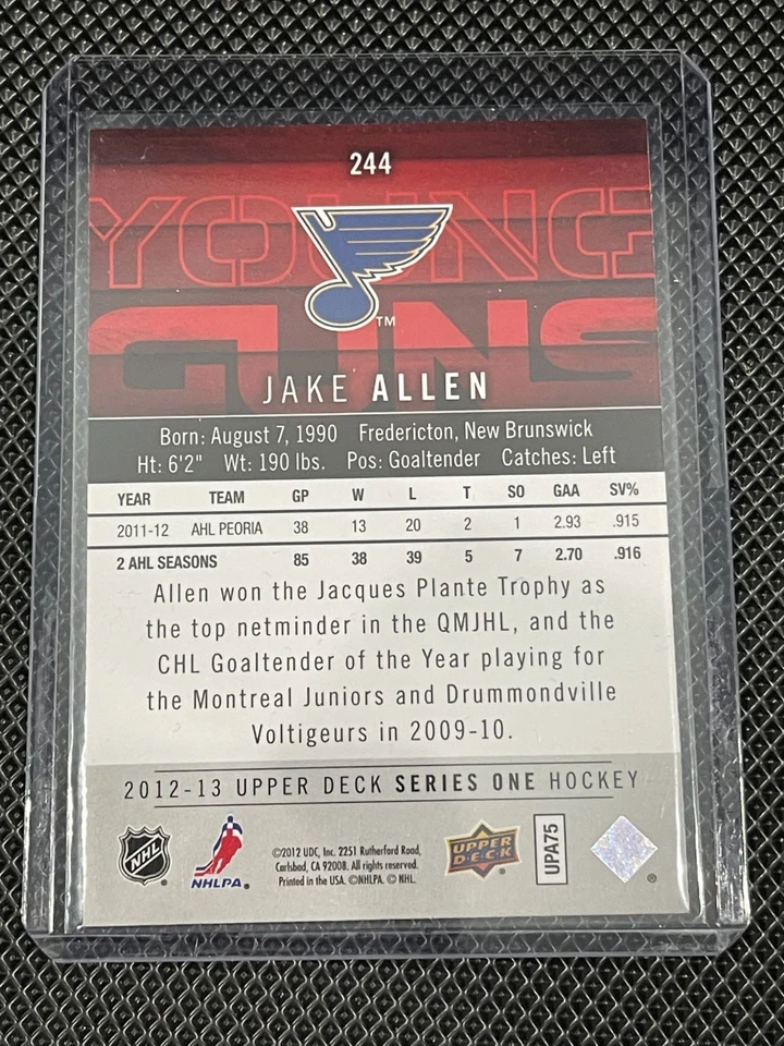 Jake Allen - 2012-13 Upper Deck Series 1 Young Guns # 244 - Blues - Image 2 of 2