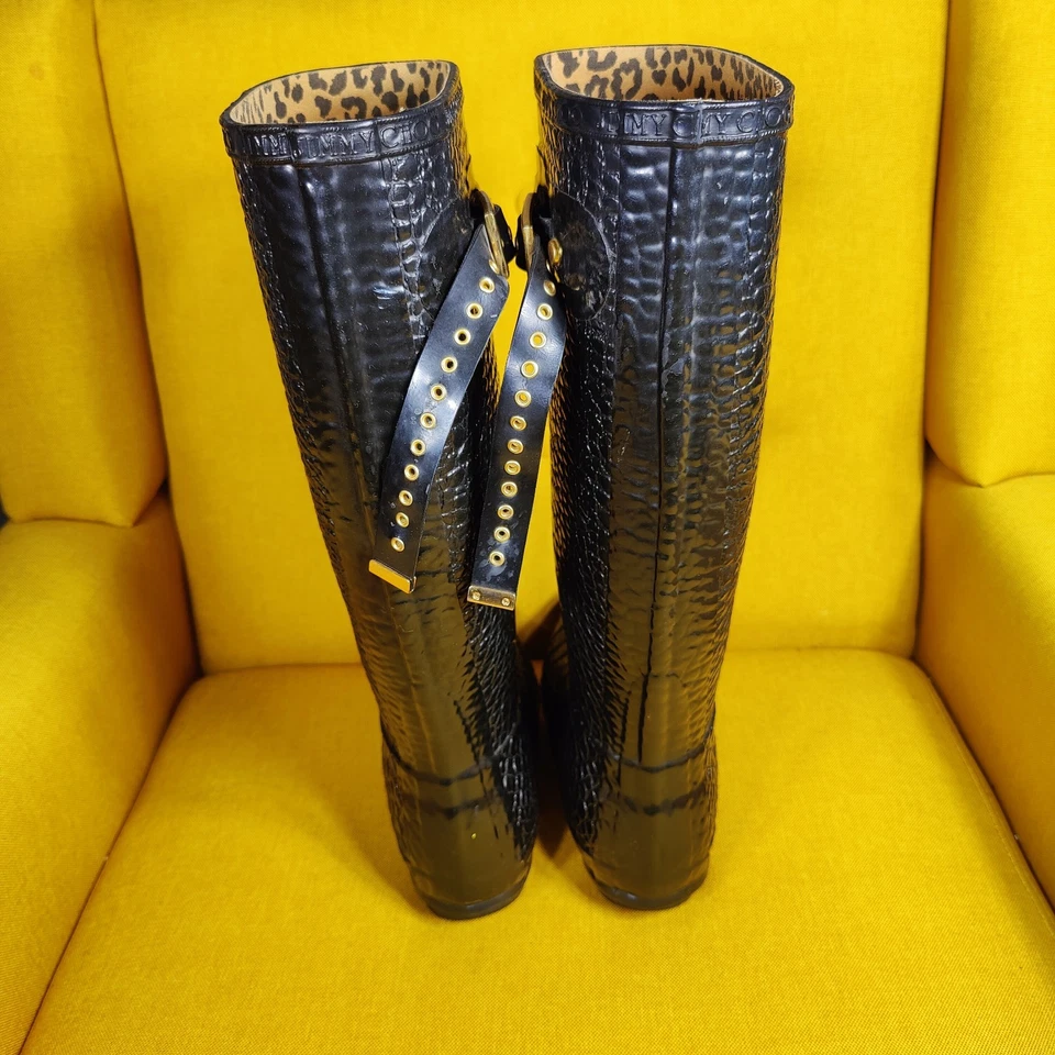 JIMMY CHOO & HUNTER специальный выпуск дождя крокодила черный животное/гепард печати Sz 4B - Изображение 2 из 4