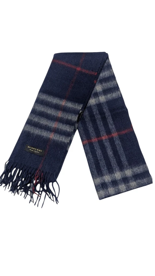 burberry cashmere navy blue nova check scarf - Image 4 of 4