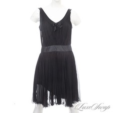 Christian Dior Made in France Fall 2005 John G. Black Chiffon Satin Silk Dress 8