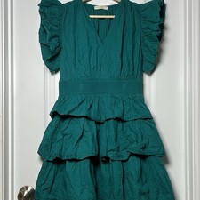 Ulla Johnson 100% Cotton Teal Camilla Tiered Ruffle Dress Quiet Luxury Style