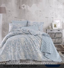 King Size Blue Damask Pique Bedspread Set with Sheet Pillowcases, 200x235cm