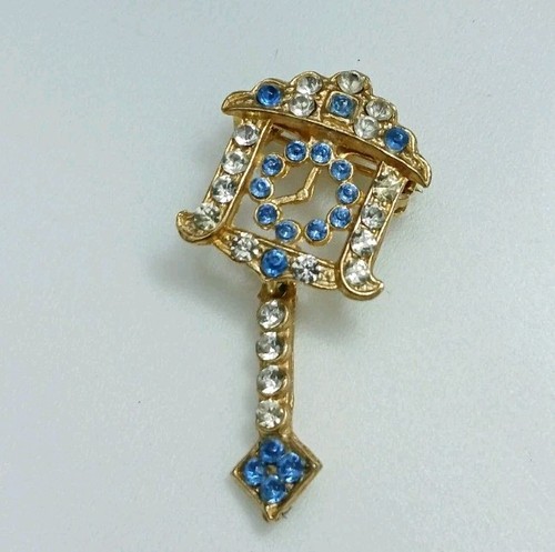 Decorative Grandfather Clock Pin Rhinestone with Articulating Pendulum Tick Tock - Picture 2 of 11