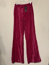 Nasty Gal High Waisted Wide Leg Crushed Velvet Trousers 4 Y2K Style Retro Boho