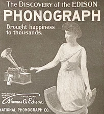 Discovery of the EDISON PHONOGRAPH Brought Happiness 1901 Print Ad~Pretty Woman