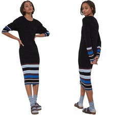 NEW Anthropologie Saturday Sunday Ribbed Striped Midi Sweater Dress Black XS