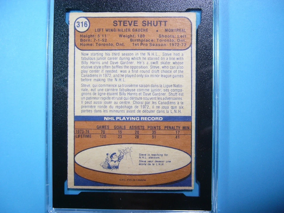 Tarjeta de hockey 1974/75 O-PEE-CHEE NHL #316 STEVE SHUTT ROOKIE RC KSA 7 casi nueva nítida opc Foto 4 de 4