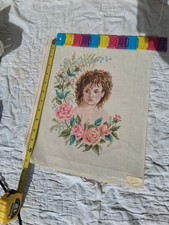 Vintage Hand Painted Needlepoint Canvas 9 X 10 Victorian Style Portrait TDGT