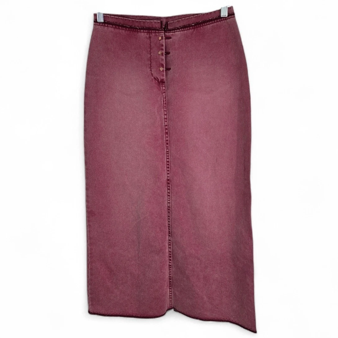 Sundance Denim Maxi Skirt Pink Washed Button Fly Size 4