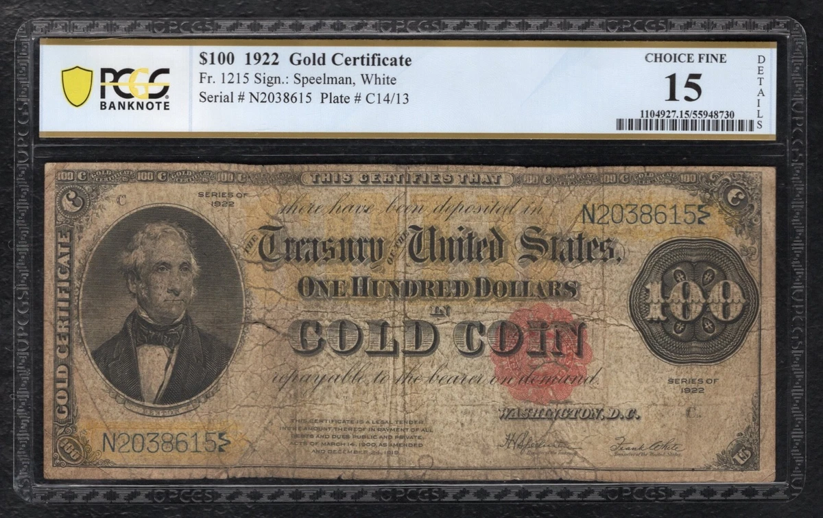 US Gold $100 1922 Year Large Certificates for sale | eBay