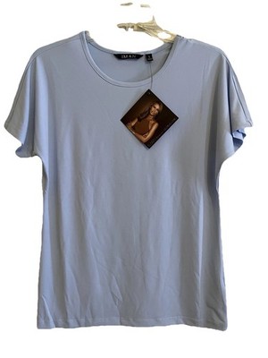 Iman Global CHic Light Blue Short Sleeve Top Tee Size Small  NEW NWT