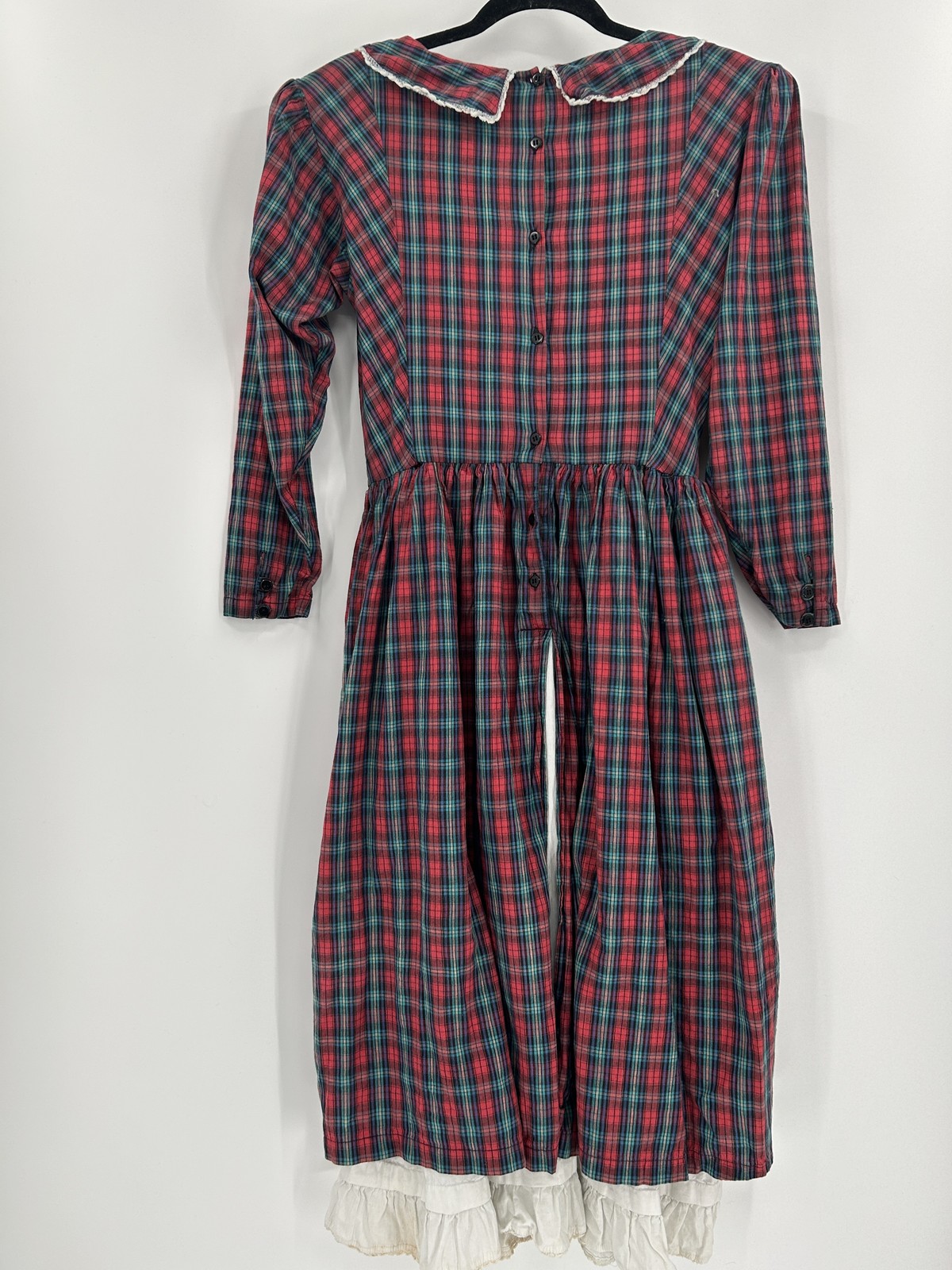 Vintage Karavan Dress Womens Small Plaid Prairie Pioneer Lace 80s Costume
