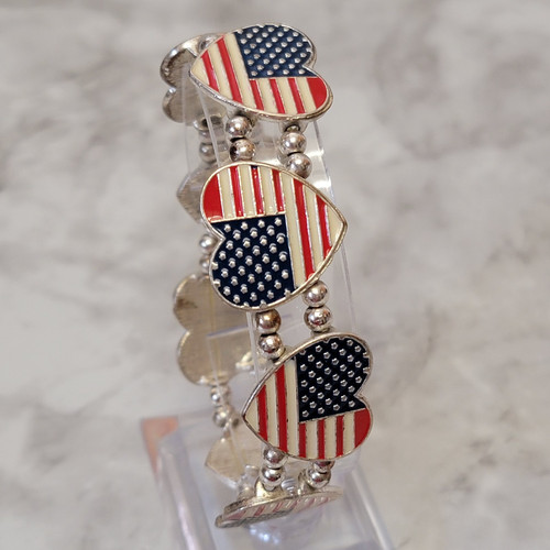 Patriotisches Armband Amerikanische Flagge Herz Stretch 4. Juli USA Americana Schmuck - Bild 1 von 5