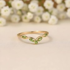 Green Peridot Curved Wedding band Gold Plated 925 Silver Ring Gifts For Her