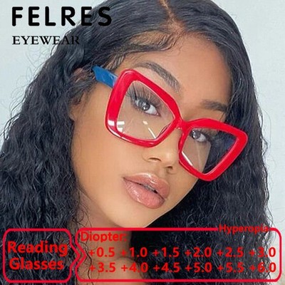 Irregular Cat Eye Reading Glasses Women Anti Blue Light Presbyopia Glasses Hot