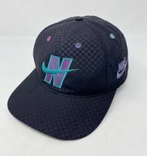 NIKE Spell Out Swoosh Black Nylon Baseball Hat SnapBack Cap 80s 90s Rare Vintage