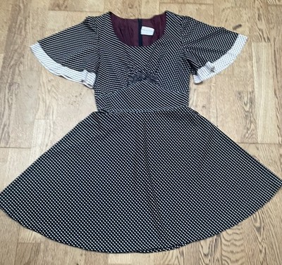 VINTAGE 70S FIT & FLARE POLKA DOT FLIPPY MINI DRESS BIBA ERA BY PUSZTA SIZE 8