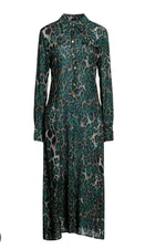 Nwt Pinko Ardith Abito Leopard Print Shirt A-Line Midi Dress Emerald Green S /38
