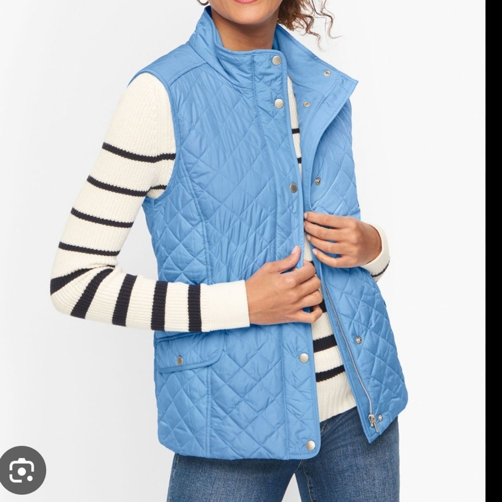 Talbots Diamond Blue Quilted button up vest Outdoors Preppy