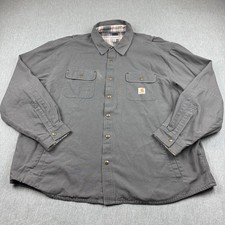 Carhartt Shirt Mens 3XL XXXL Gray Weathered Canvas Jac Shacket Flannel Lined