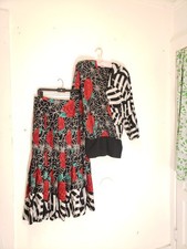 Abito blusa gonna vintage anni 80 Norma Walters seta M top L rosso rosa floreale geometrico 