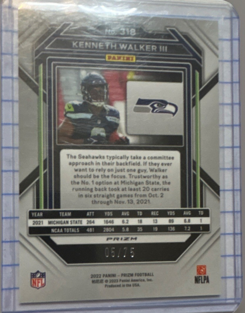2022  Kenneth Walker lll prizm rookie /75 green scope #318 