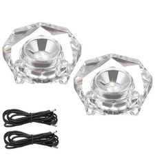 Crystal LED Light Base, 2 Set 2.99" Dia Octagon White Lights Display Pedestals