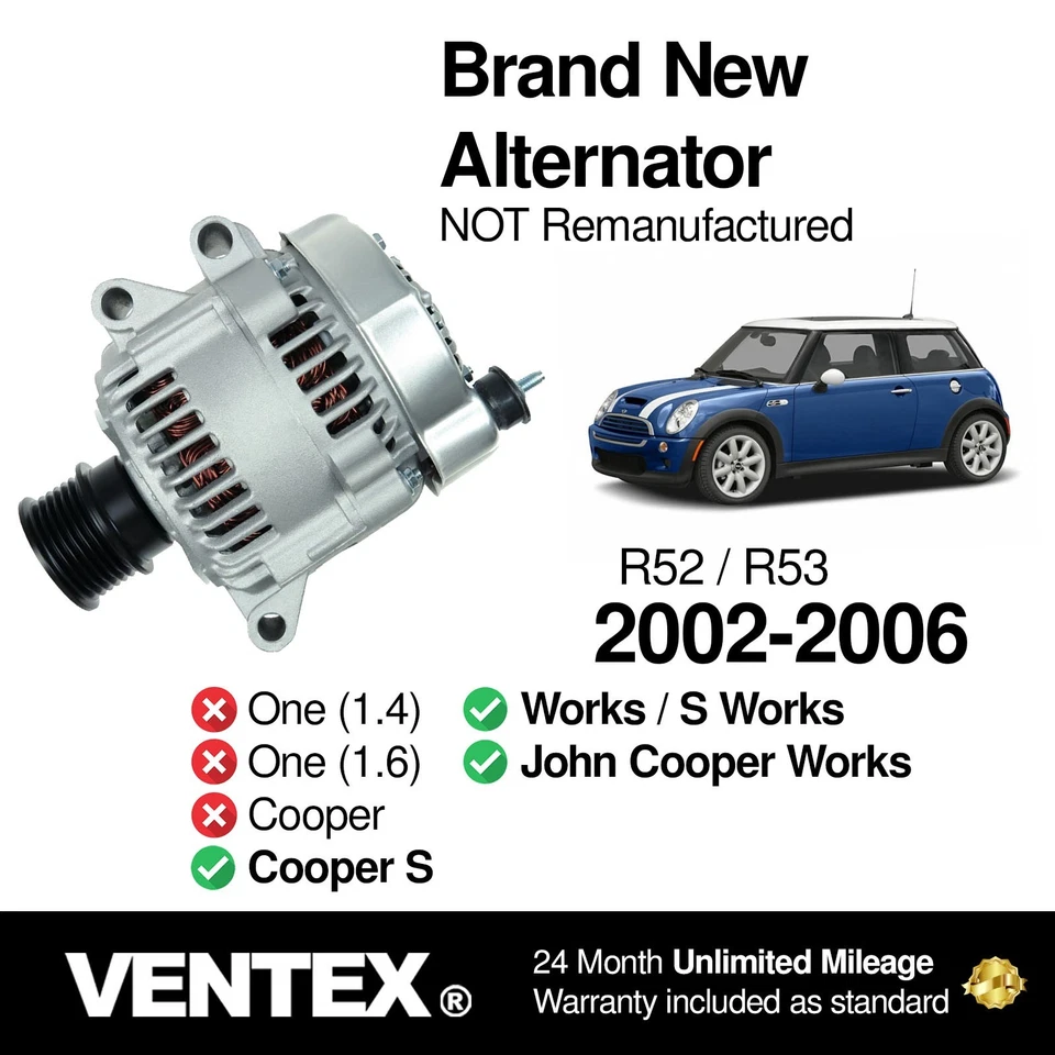 VENTEX® Alternator for MINI Cooper S 2002-2007 1.6 R52 R53 JCW Works - Image 3 of 4