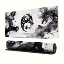 40 90cm XXL Black and White Dragon Mouse Pad, Large Rubber Desk Mat, Anime Gamin