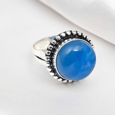 Blue Chalcedony Gemstone Handmade 925 Sterling Silver Jewelry Ring Wedding Gift