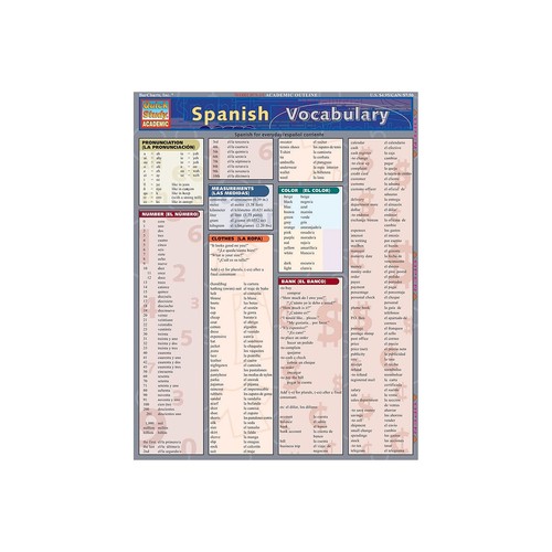 QuickStudy Spanisch Wortschatz nichtmagnetische Diagramme 8,5" x 11" 3/Pack