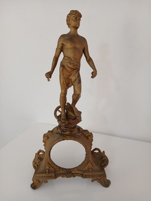 Antique Statue Le Travail Moreau Antimony Base Clock 19th Century