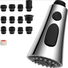 3-Function Pull Down Kitchen Faucet Head Replacement with 12 Adapters Chrome