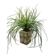 Faux Grass Plant Concrete Look Pot Fleur-de-lis Decor 11.5" Artificial