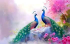 Peacock Flower Oil Painting Printed On Canvas,Peacock Wall Art Prints Home Decor