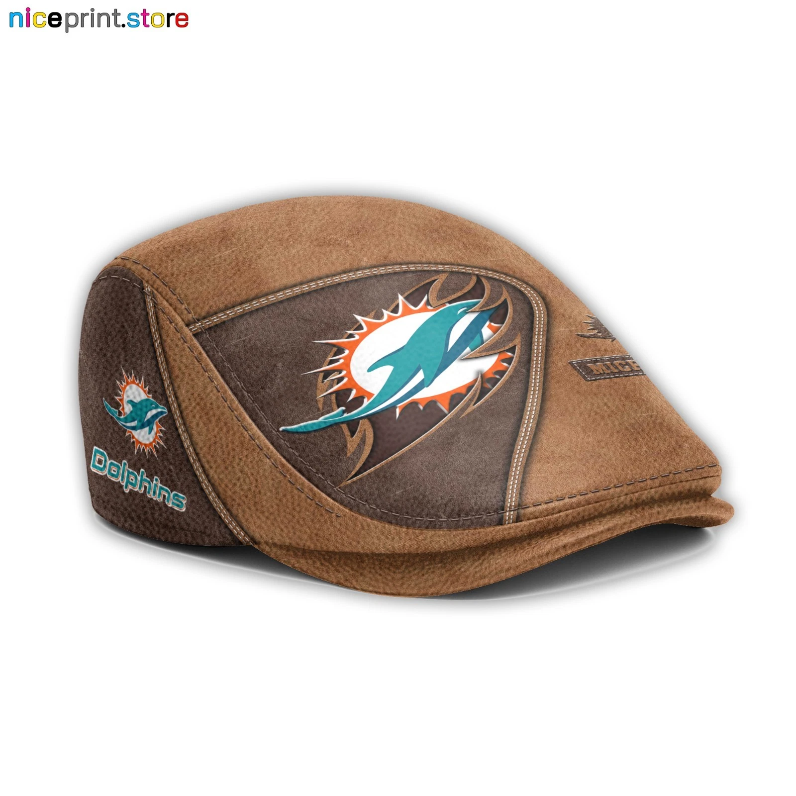 Leather Cap Miami Team Dolphins Jeff Cap football Newsboy Cap Golf Cap football Flat Cap